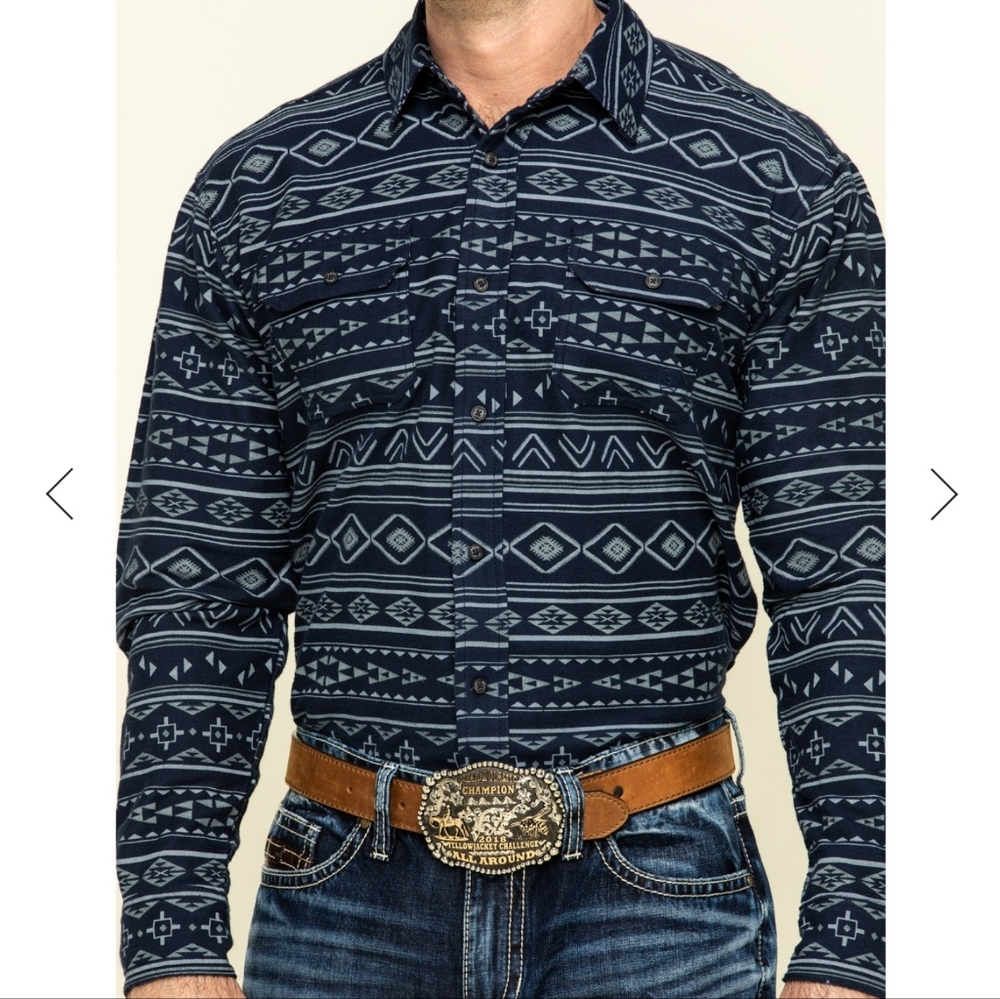 ARIAT Men's Folister Retro Aztec Print Flannel Buttons Front Long Sleeve Size XL